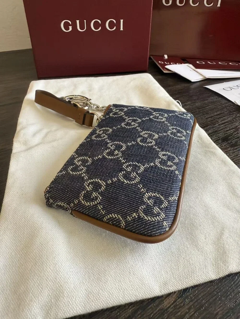 Gucci Denim GG Monogram Selleria Key Case Blue